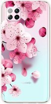 Voor Huawei P40 Lite gekleurd tekeningpatroon zeer transparant TPU beschermhoes (kersenbloesems)