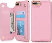 Voor iPhone 6 Plus / 6s Plus POLA TPU + PC Plating Volledige dekking Beschermhoes met houder & kaartsleuven en fotolijst (roze)