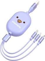 8-pins + micro-USB + Type-C / USB-C-interface 3-in-1 telescopische opslaggegevenskabel (lavendelblauw)