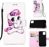 Voor iPhone 12 mini geschilderde platte textuur lederen tas met lanyard & kaartsleuf & portemonnee & houder (speelse pony)