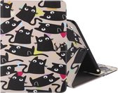 Gekleurde tekening patroon horizontaal Flip PU lederen tas met houder & kaartsleuven & portemonnee & slaap- / wekfunctie (kleine kat)
