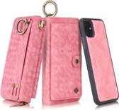 Voor iPhone 11 POLA Multifunctioneel Fashion Weave Magnetisch Horizontaal Flip Leren Hoesje met Kaartsleuven & Portemonnee & Fotolijst & Lanyard (Roze)