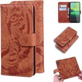 Voor Motorola Moto G8 Play / One Macro Tiger Embossing Pattern Horizontale Flip lederen tas met houder & kaartsleuven & portemonnee (bruin)