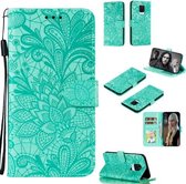 Voor Geschikt voor Xiaomi Redmi Note 9S Kant Bloem Embossing Patroon Horizontale Flip Leren Hoes, met Houder & Kaartsleuven & Portemonnee & Fotolijst & Lanyard (Groen)