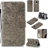 Voor Xiaomi Redmi Note 9 Pro Lace Flower Embossing Pattern Horizontale Flip Leather Case, met houder & kaartsleuven & portemonnee & fotolijst & Lanyard (grijs)