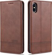 AZNS Magnetische Kalfsstructuur Horizontale Flip Leren Case met Kaartsleuven & Houder & Portemonnee Voor iPhone XS Max (Donkerbruin)