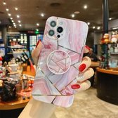Splicing Marble Pattern Gilding TPU beschermhoes met opvouwbare houder voor iPhone 11 Pro (roze)