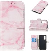 Gekleurde tekening marmer patroon horizontale flip PU lederen tas met houder & kaartsleuven & portemonnee voor Huawei P30 (roze)