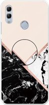 Voor Huawei Honor 10 Lite reliëf gelakt marmer TPU beschermhoes met houder (zwart wit roze)