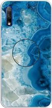 Voor Huawei Honor 9X & 9X Pro reliëf gelakt marmer TPU beschermhoes met houder (lichtblauw)
