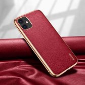 Voor iPhone 11 SULADA Litchi Texture Leather Electroplated Shckproof beschermhoes (rood)