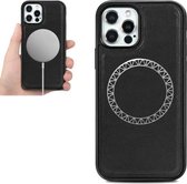 Crazy Horse Texture PU Leather Skin Magnetic Patch TPU Schokbestendig Magsafe-hoesje voor iPhone 12/12 Pro (zwart)