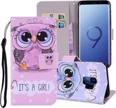 Schattig uilpatroon Gekleurde tekening Horizontale leren flip-hoes voor Galaxy S9, met houder en kaartsleuven en portemonnee en draagkoord