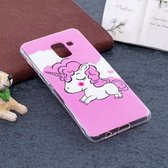 Voor Galaxy A8 (2018) Noctilucent Pink Horse Pattern TPU Soft Back Case Beschermhoes
