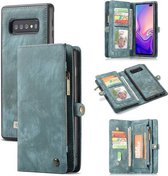 CaseMe Afneembare Multifunctionele Horizontale Leren Flip Case voor Galaxy S10, met Kaartsleuf & Houder & Rits Portemonnee & Fotolijst (Blauw)