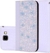 Krokodiltextuur Glitterpoeder Horizontale lederen flip-hoes voor Galaxy J4 +, met kaartsleuven en houder (wit)