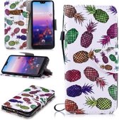 Voor Huawei P20 Gekleurd tekeningpatroon Horizontaal Flip TPU + PU lederen hoesje met houder & kaartsleuven & portemonnee & lanyard (gekleurde ananas)