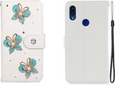 Voor Huawei Y7 Horizontale Flip Effen Kleur Strass Leren Case met Kaartsleuf & Portemonnee & Houder (Drie Vlinders)