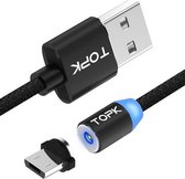 TOPK 2m 2.1A-uitgang USB naar micro-USB Mesh gevlochten magnetische oplaadkabel met LED-indicator (zwart)