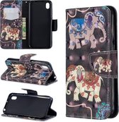 3D Gekleurde Tekening Patroon Horizontale Flip Leren Case voor Huawei Y7 / Y7 Prime 2019, met Houder & Kaartsleuven & Portemonnee (Twee Olifanten)