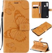 Voor Motorola Moto G8 Power Lite 3D Vlinders Embossing Patroon Horizontale Flip Leren Case met Houder & Kaartsleuf & Portemonnee (Geel)