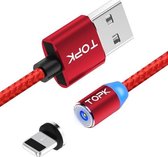 TOPK 2m 2.4A Max USB naar 8-pins nylon gevlochten magnetische oplaadkabel met LED-indicator (rood)