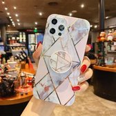 Splicing Marble Pattern Gilding TPU beschermhoes met opvouwbare houder voor iPhone 12 (lichtroze grijs)