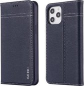 GEBEI Bovennerf lederen horizontale flip-beschermhoes met houder en kaartsleuven voor iPhone 12 mini (blauw)