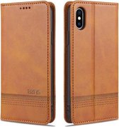 AZNS Magnetische Kalfsstructuur Horizontale Flip Leren Case met Kaartsleuven & Houder & Portemonnee Voor iPhone X / XS (Lichtbruin)