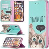 Gekleurde tekening patroon onzichtbare magnetische horizontale flip PU lederen tas met houder & kaartsleuven & portemonnee voor iPhone XS Max (kat)