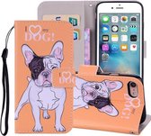Hearted Dog Pattern Gekleurde tekening Horizontale lederen flip case voor iPhone SE 2020 & 8 & 7, met houder & kaartsleuven & portemonnee & lanyard