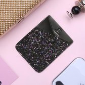 Zelfklevende zelfklevende telefoonhouder ID creditcardhoes Zwart lederen etui met glitterprint voor 4.7-5.8 inch Android- en iPhone-smartphones