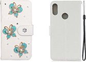 Voor Huawei Y9 (2019) Horizontale Flip Effen Kleur Strass Leren Case met Kaartsleuf & Portemonnee & Houder (Drie Vlinders)