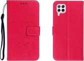 Voor Huawei P40 Lite reliëf Shiba Inu links en rechts lederen tas met standaard & kaartsleuf & sallet (rose rood)