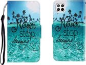 Voor Huawei P40 Lite Gekleurde Tekening Horizontale Flip Leren Case met Houder & Kaartsleuf & Portemonnee (Blue Coconut Grove)