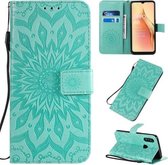 Voor OPPO A8 / A31 Geperst Afdrukken Zonnebloempatroon Horizontale Flip PU Leren Case met Houder & Kaartsleuven & Portemonnee & Lanyard (Groen)