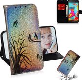 Gekleurd tekenpatroon Kleurrijke magnetische gesp Horizontale flip PU lederen tas met houder & kaartsleuven & portemonnee & lanyard voor Galaxy A2 Core (vlinderorchidee)