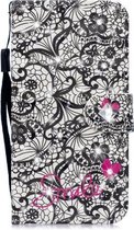 3D Diamond Encrusted Painting Pattern Gekleurde tekening Horizontale Flip PU lederen tas met houder & kaartsleuven & portemonnee voor Galaxy J7 (2017) / J730 EU-versie (Lace Flower)