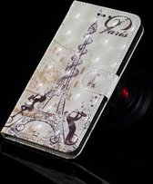 3D-schilderijpatroon Gekleurde tekening Horizontaal Flip PU-leren tas met houder & kaartsleuven & portemonnee voor Galaxy A7 (2018) / A750） (Eiffeltorenpaar)