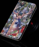 3D-schilderijpatroon Gekleurde tekening Horizontale Flip PU lederen tas met houder & kaartsleuven & portemonnee voor Galaxy A8 2018 (elanden)