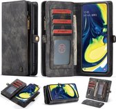 CaseMe-008 Afneembare multifunctionele horizontale flip lederen tas met kaartsleuf en houder en ritsportemonnee en fotolijst voor Galaxy A80 / A90 (zwart)