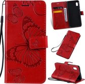 Geperst afdrukken Vlinderpatroon Horizontale flip PU lederen tas met houder en kaartsleuven en portemonnee en draagkoord voor Galaxy A10e (rood)