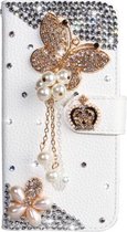 Strasspatroon Horizontale Leren Flip Case met Houder & Kaartsleuven & Portemonnee & Lanyard Galaxy A8 (2018) (Pearl Butterfly)