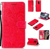 Voor Xiaomi Redmi Note 9 / X10 Lace Flower Horizontale Flip lederen tas met houder & kaartsleuven & portemonnee & fotolijst (rood)