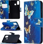 Voor Huawei Honor 9X Lite Gekleurde Tekening Patroon Horizontale Flip Leren Case met Houder & Kaartsleuven & Portemonnee (Gouden Vlinder)