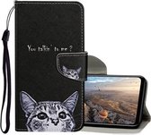 Voor Huawei P30 Lite Gekleurde tekening patroon Horizontale Flip lederen tas met houder & kaartsleuven & portemonnee (Kitty)