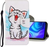 Voor Huawei Y5p 3D Gekleurde Tekening Horizontale Flip PU Lederen Case met Houder & Kaartsleuven & Portemonnee (Rode Mond Kat)