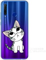 Voor Huawei Honor 20 Lite Gekleurd tekeningpatroon Zeer transparant TPU beschermhoes (kat)