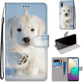 Voor Samsung Galaxy A02 / M02 Gekleurde Tekening Cross Textuur Horizontale Flip PU Lederen Case met Houder & Kaartsleuven & Portemonnee & Lanyard (Sneeuw Puppy)