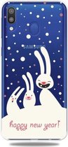 Voor Galaxy A30 Trendy schattig kerstpatroon doorzichtig TPU beschermhoes (drie konijnen)